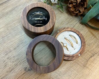 Personalized Wood Wedding Ring Box with Clear Acrylic Cover, Custom Engraved Engagement Proposal Holder, Bridal Gift For Her