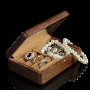 Travel Engraved Wood Jewelry Box, Jewelry Organizer, Simple Jewelry Box, WalnutJewelry Box, Ring, Bracelets, Stud Earring, Necklace Storage