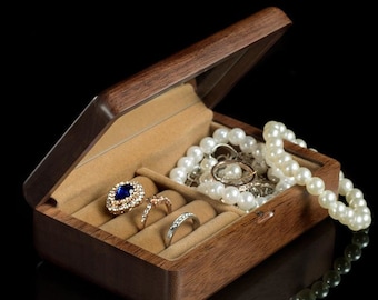 Travel Engraved Wood Jewelry Box, Jewelry Organizer, Simple Jewelry Box, WalnutJewelry Box, Ring, Bracelets, Stud Earring, Necklace Storage