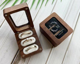 Custom Wedding Ring Box, Personalized  Triple Slots Wood Ring Box,  Engagement Ring Box, Ring Bearer Ring Box, Ring Box Holder