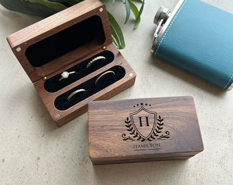 Custom Quad Wood Ring Box, Engraved Wood Ring Bearer Box, Storage for 2-4 Rings for Wedding Ceremony, Proposal or Engagement Gift