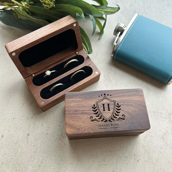 Custom Quad Wood Ring Box, Engraved Wood Ring Bearer Box, Storage for 2-4 Rings for Wedding Ceremony, Proposal or Engagement Gift