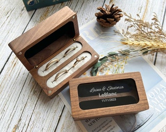 Personalisierte Eheringbox, Quad-Holz-Ringbox, gravierte Ringträgerbox aus Holz, Heiratsantrag oder Verlobungsgeschenk