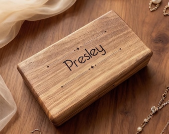 Custom Engraved Walnut Jewelry Box, Solid Wood Organizer, Ring Bracelet Earrings Storage