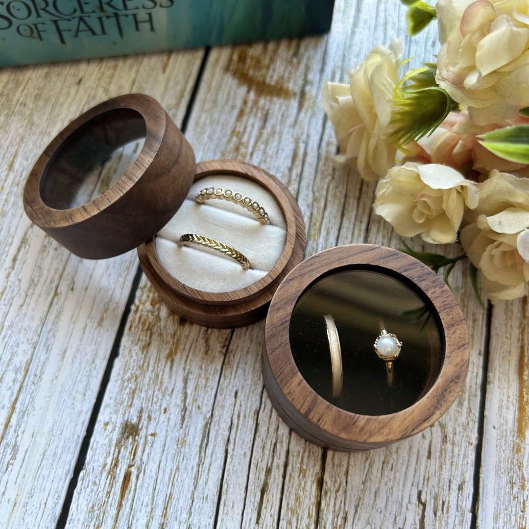 Custom Round Engraved Wedding Ring Box, Wood Engagement Ring Box ...