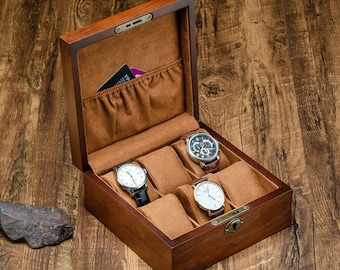 Vatertagsgeschenk ， Individuell gravierte Uhrenbox für Herren, personalisierte Uhrenbox mit 6 Steckplätzen