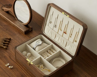 Personalized Walnut Wood Jewelry Box, Handmade Gift for Her