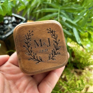 Custom Wooden Wedding Ceremony Ring Box,Personalized Engraved Engagement Ring Box,Square Ring Bearer,Anniversary,Proposal Ring Box Holder