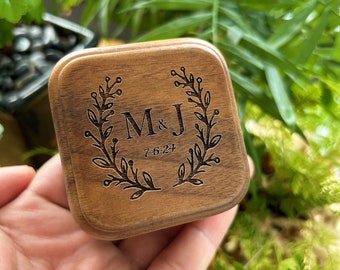 Aangepaste houten huwelijksceremonie ringdoos, gepersonaliseerde gegraveerde verlovingsringdoos, vierkante ringdrager, jubileum, voorstel ringdooshouder