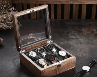 Custom Engraved Watch Box, Personalized Watch Storage Case, Birthday Gift for Men, Gift for Dad, Anniversary Gift