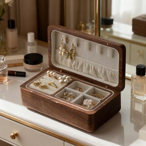 Zwei Schichten Holz Schmuckschatulle, benutzerdefinierte Walnuss Schmuckschatulle, Schmuckschatulle aus Holz, Schmuck Organizer, Ring, Armbänder, Ohrstecker, Halskette Lagerung