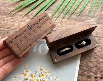 Custom Wedding Ring Box, Double Ring Box, Ring Bearer Box, Slim Unique Ring Holder, Proposal Ring Box , Rustic Ring Box
