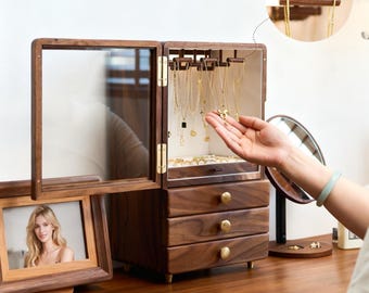 Solid Wood Jewelry Box, Personalized Jewelry Organizer, Wedding Gifts for Her, Christmas Gift for Mom, Personalized Gift for Her