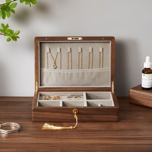 Solid Wood Jewelry Box for Wedding, Walnut Wood Storage Box, Wooden Earring Bracelet Necklace Rings Watch Organizer Box,Wedding Gfit