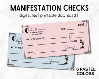 Manifestation Checks | Printable Blank Check, Money Manifestation, Law of Attraction, Visualization Checks, Manifestation Spell Money Spell