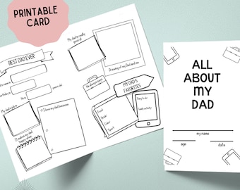 All About Dad Questionnaire Card | Father's Day Gift, Father's Day Card, Gift from Son, Father Daughter Card, Fill In Card, Doodle Card Dad