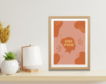 GRLPWR Art Printable | Girls Bedroom Art, Girly Art, Teen Girl Room, Printable Women Empowerment, Girl Silhouette Wall Art Kit, Girl Power