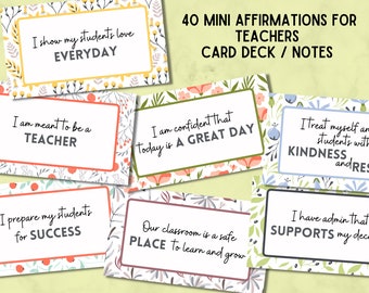 Deck of 40 Affirmations for Teachers in COLORFUL NATURE | Uplifting Sayings and Affirmations | Quick Digital Download Printable Quote Cards