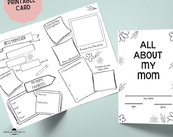 All About Mom Questionnaire Card | Mother's Day Gift, Family Keepsake, Gift from Son, Mother Daughter Card, Fill In Card, Doodle Card Mom