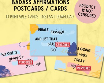 Postales de afirmación de Badass imprimibles para mujeres independientes fuertes / Aliento de juramento, Tablero de visión de aliento de Badass, A la mierda