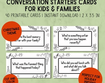 40 Conversation Starter for Kids & Families Card Deck in CHRISTMAS | Christmas Gift, Winter Break DIY, Gift for Parents, Discussion Question