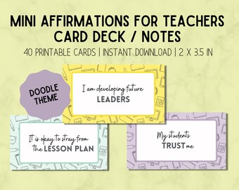40 Mini Affirmations for Teachers Card Deck in DOODLES | Lunch Box Notes, Back to School, Growth Mindset, Encouragement Cards