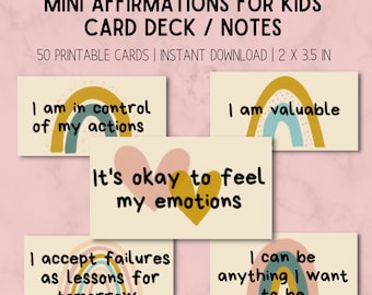 50 Mini Affirmations for Kids Card Deck in BOHO RAINBOW | Lunch Box Notes, Growth Mindset, Kids Lunch Notes, Social Emotional Learning