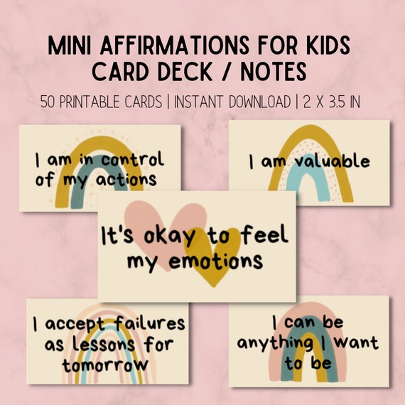 50 Mini Affirmations for Kids Card Deck in BOHO RAINBOW | Lunch Box Notes, Growth Mindset, Kids Lunch Notes, Social Emotional Learning