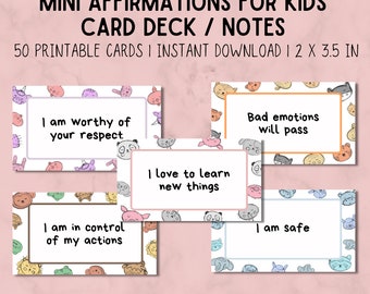 50 Mini Affirmations for Kids Card Deck in CUTE DOODLES | Lunch Box Notes, Growth Mindset, Kids Lunch Notes, School Notes for Students