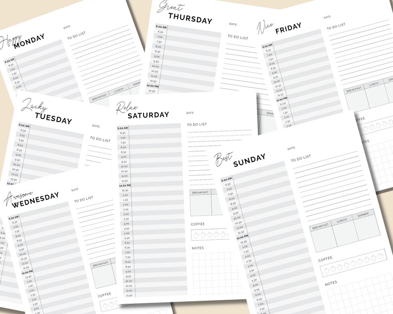 Simple Daily Hourly Planner Printable Journal Digital Etsy