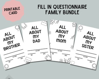 All About My Family Questionnaire Card | All About Mom, All About Dad, Father's Day Card, Mother's Day, DIY Craft for Kids, Family Cards
