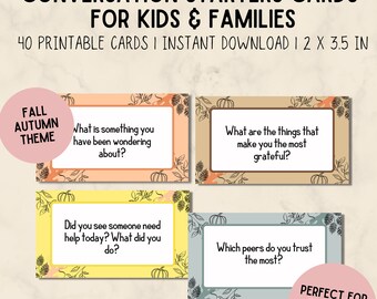 FALL AUTUMN 40 Conversation Starter for Kids & Families Card Deck | Thanksgiving Dinner Table, Grateful DIY Craft, I Am Thankful For