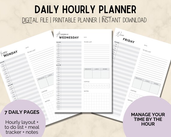 Simple Daily Hourly Planner Printable Journal Digital - Etsy