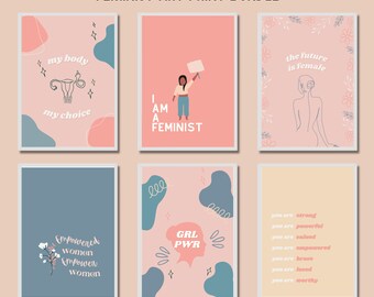 Pink Blue Feminist Art Printable Bundle Set of 6 | Gallery Wall Art Feminist Set, Future is Female Wall Art, Wall Collage Kit Printable
