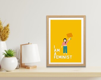 I Am A Feminist Art Printable | Funky Art Print, 70s Retro Pop of Color Wall Art, Trendy Poster for College Dorm Decor, Colorful Trendy Art