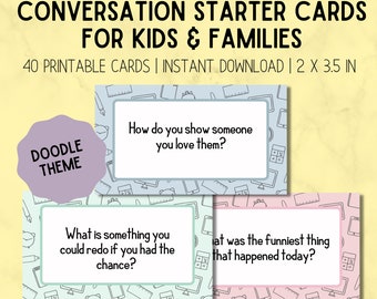 40 Conversation Starter for Kids & Families Card Deck | Growth Mindset, Family conversation, Family DIY, Family Dinner Cards, Printable Card