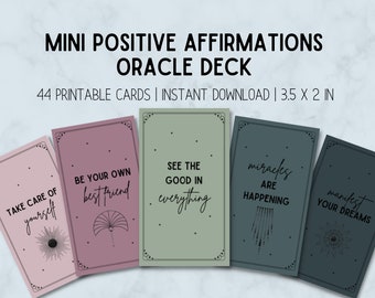 44 Mini Afirmaciones Positivas Imprimibles en MAUVE OSCURO / Oracle Deck en Retro Candy / Refranes Motivacionales / Tarjetas de Citas de Inspiración