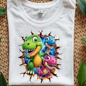 3D Dinosaur Png, Cute Dinosaur Png, Sublimation Design, Kids Png, 3d Cracked Hole Png, T-Shirt Design, T-Rex Dinosaur Png, Digital Download