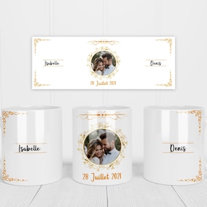 Design modèle de tasse personnalisé Sublimation mug produit numérique mariage marié Template couple français
