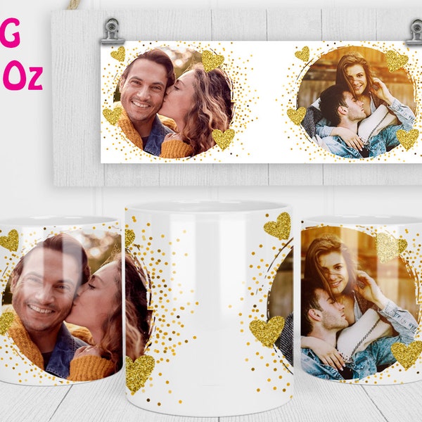 1 Photo Mug Wrap 11 oz Heart Photo Mug Template Photo Mug Sublimation PNG Design, Digital Template for Mug Sublimation Love valentine couple