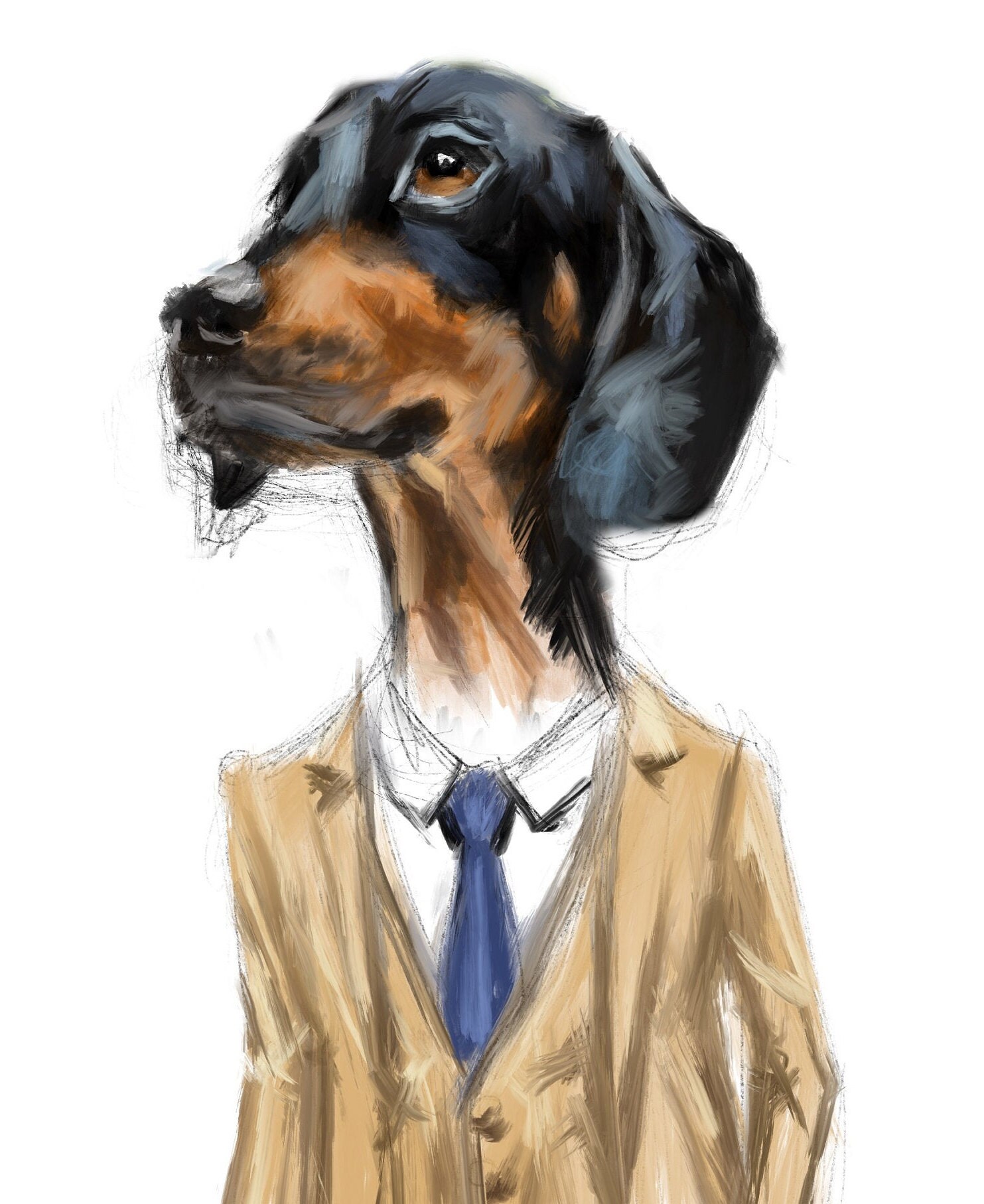 Dachshing Dachschund im Anzug Hund Kunstdruck A4 Etsy