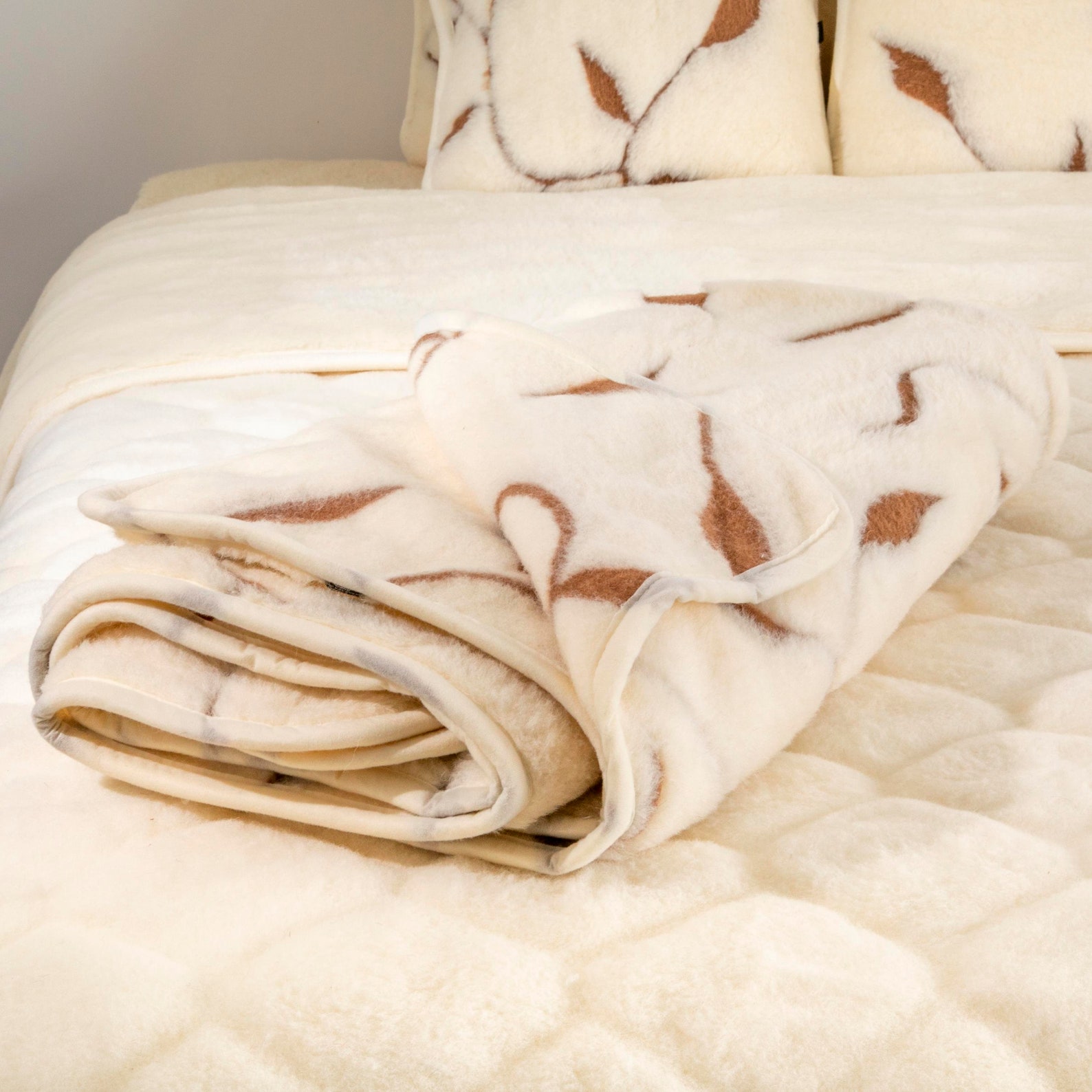 Merino Wolldecke 220 x 200 cm Blattmuster Native Natur Etsy