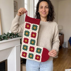 Granny Square Christmas Stocking Pattern, Crochet Holiday Series (PDF)