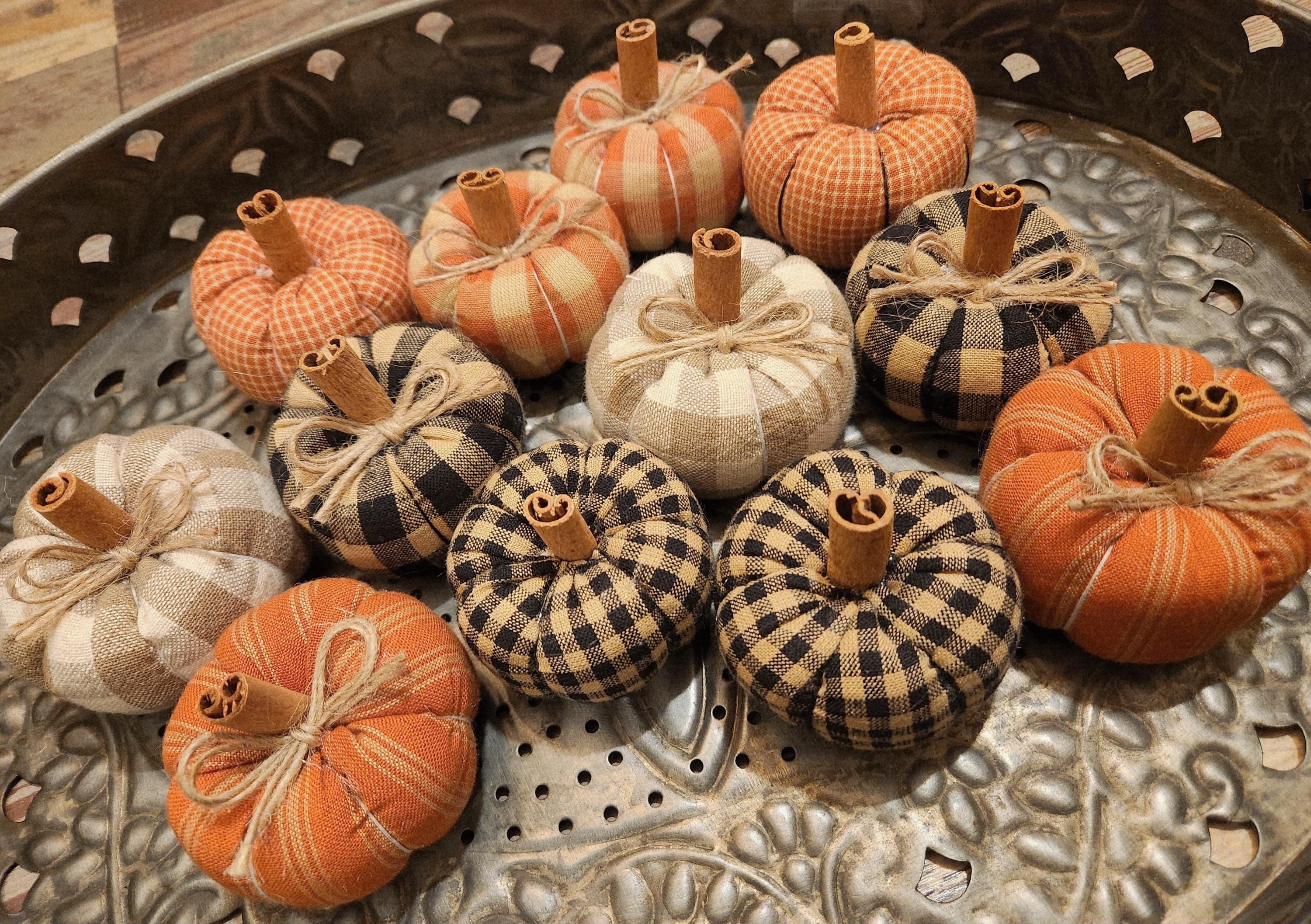 Country Rustic Primitive Farmhouse Homespun Folk Art Fall Autumn Mini Pumpkins Tier Tray Bowl Filler Home Decor