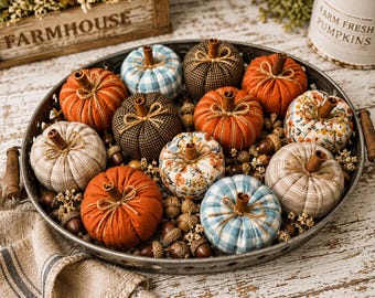 Primitive Pumpkin Decor, Pumpkin Gifts, Country Farmhouse Homespun Folk Art, Fall Autumn Mini Pumpkins, Tier Tray Bowl Filler Home Decor