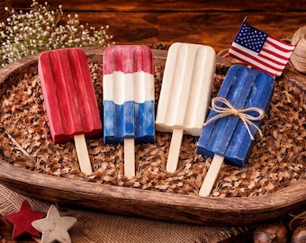 Faux Popsicle | Wooden Farmhouse Popsicle | Tier Tray Decor | Summer Decor / Fourth of July Dough Bowl Filler Americana America USA ONE POP
