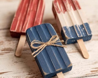 Faux Popsicle | Wooden Farmhouse Popsicle | Tier Tray Decor | Summer Decor / Fourth of July Dough Bowl Filler Americana America USA ONE POP