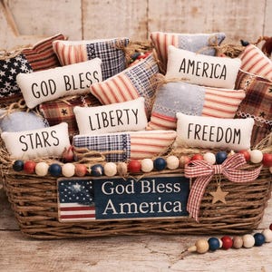 4th Fourth of July America Americana Patriotic Home Decor Gift, Rustic Mini Word Pillow: Farmhouse Tier Tray Decor