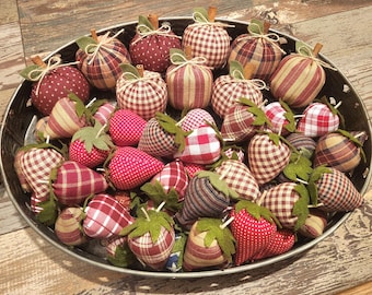 Faux Fabric Strawberries | Stuffed Farmhouse Strawberry | Tier Tray Decor| Spring Decor / Summer Kitchen Dough Bowl Filler