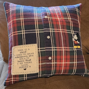 In Memory of Memorial Pillow from Loved One's Shirt, Personalized Patch (16"x16") Patriotic Keepsake Mother's Day Fathers Day Gift